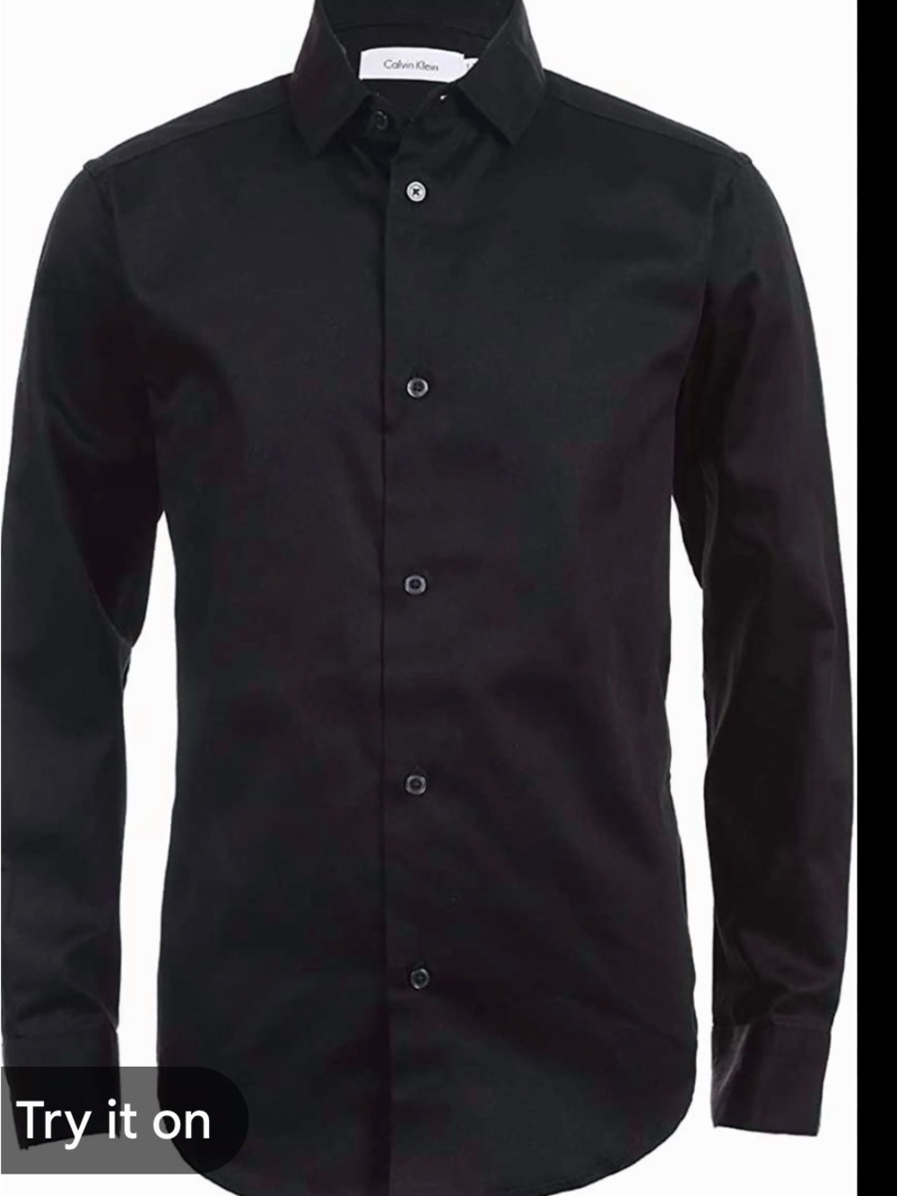 Calvin Klein Boys Black Sateen Long Sleeve Dress Shirt Size 16 XL K871033